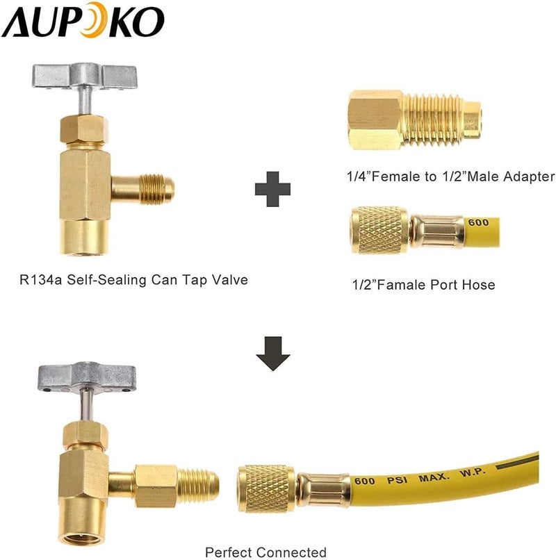Aupoko R134A Self-Sealing Can Tap with R134A Tank Adapter, 1/2â€™â€™ Acme to 1/4â€™â€™ SAE Refrigerant Can Bottle Tap Opener with 1/4â€™â€™ SAE Female and 1/2â€™â€™ Acme Male Adapter - Image 5